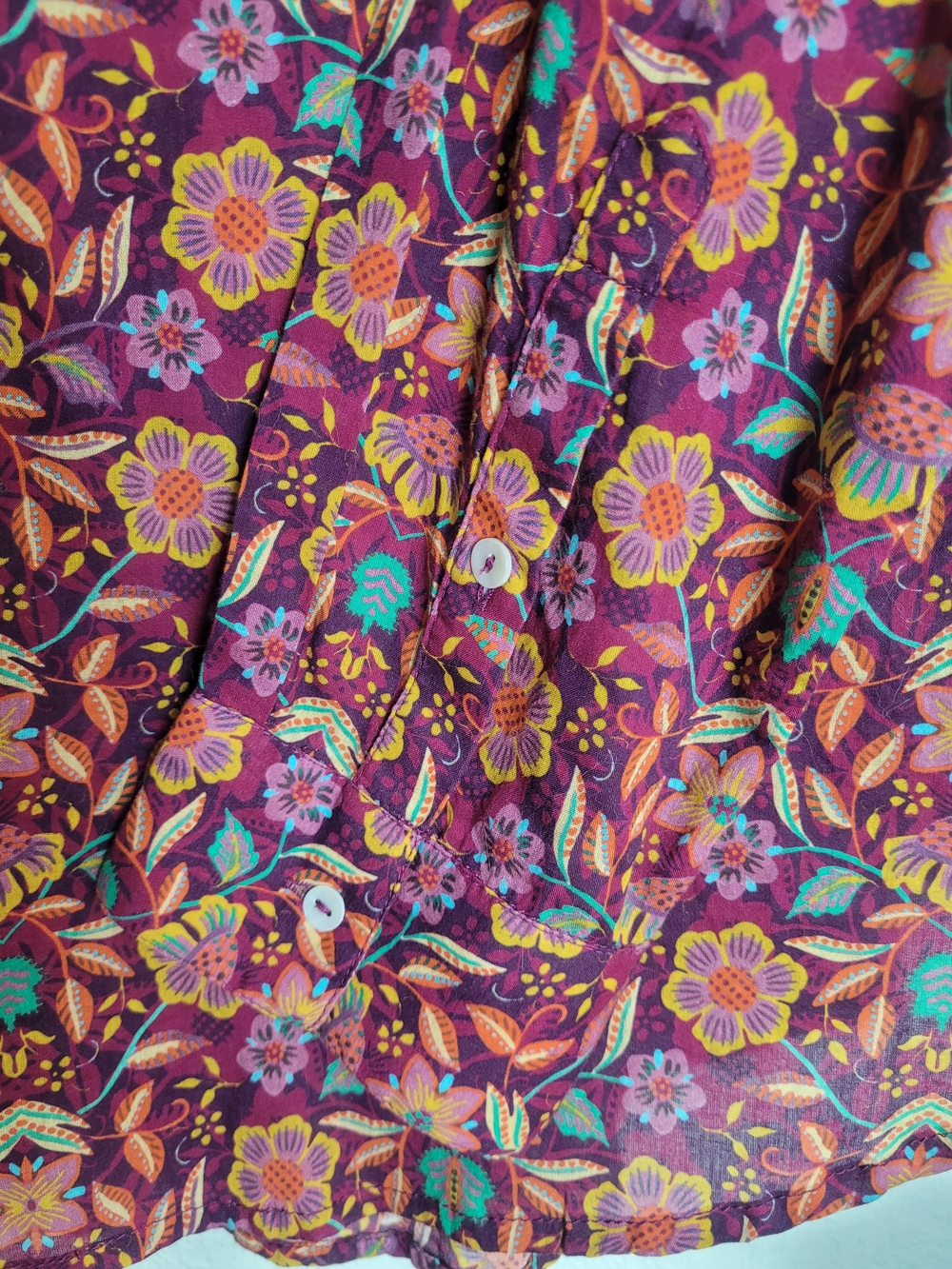 Sundance Floral Button-Front Shirt in Purple Yellow/orange and Teal - Picture 5 of 16